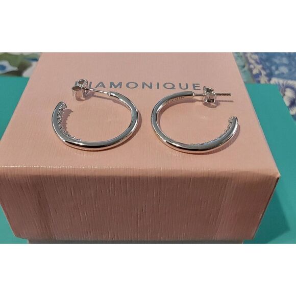 BNIB~DIAMONIQUE 1/3 Ct. Sterling Silver Inside Out Hoop Earrings - Picture 1 of 2